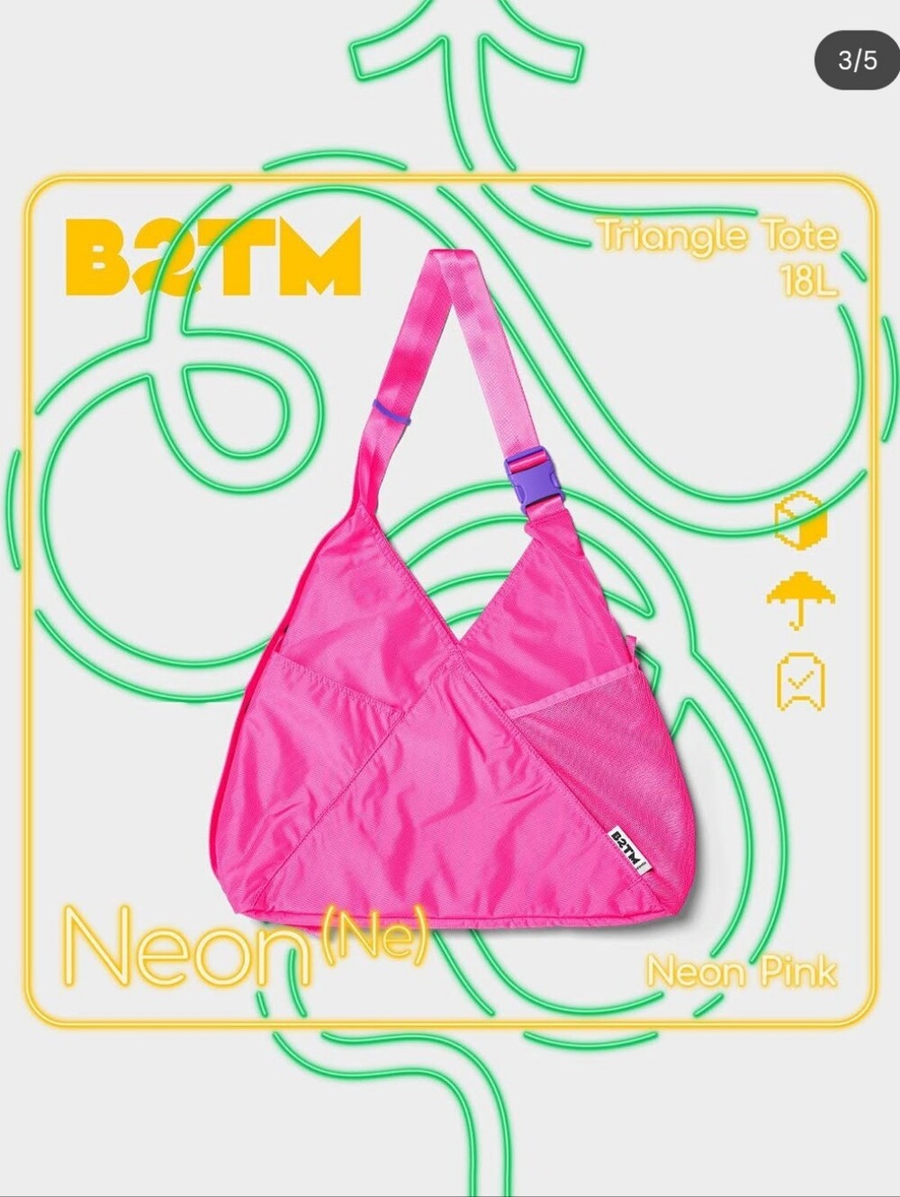 Baboon to the Moon B2TM Triangle Tote, Hot Pink